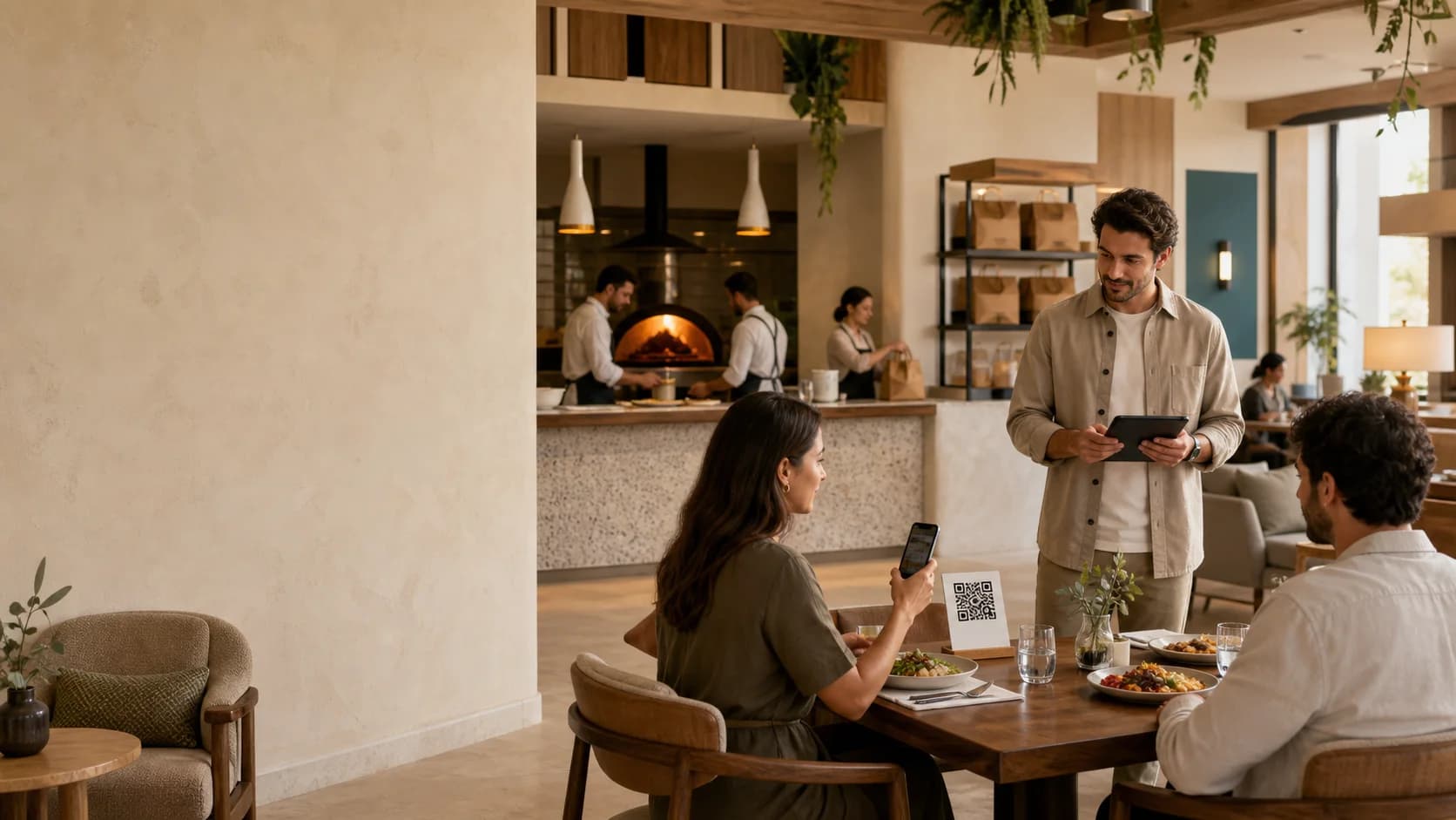 QR menü kullanan modern restoran ve kafe işletmesi