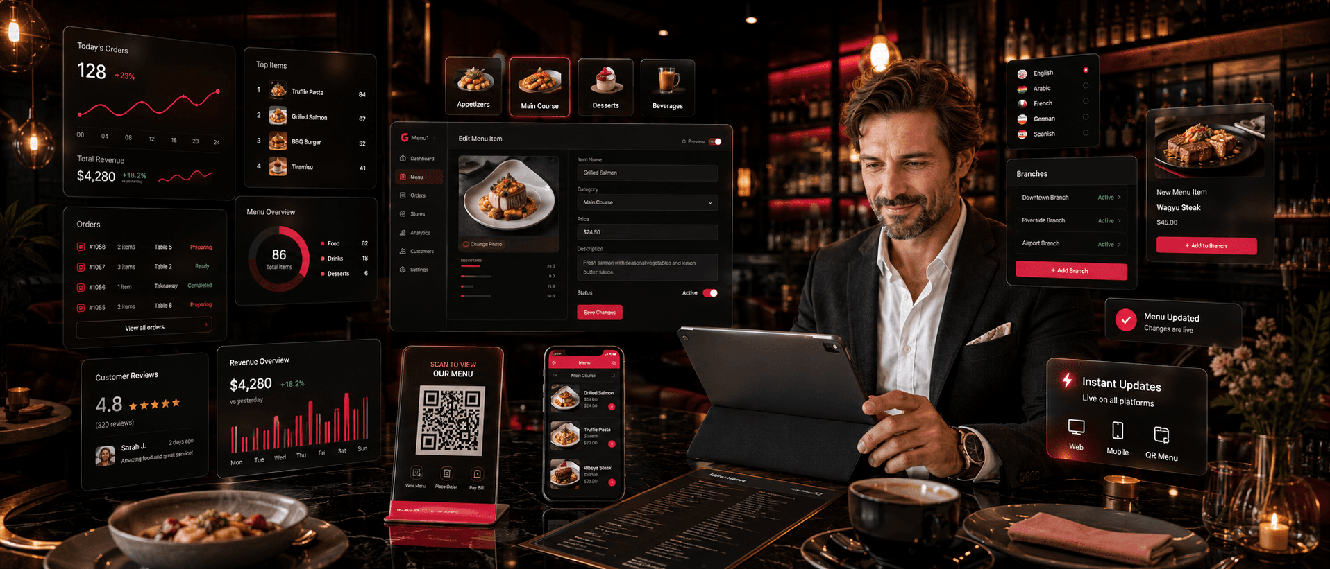 QR menü kullanan modern restoran ve kafe işletmesi